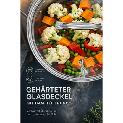 10-teiliges Edelstahl Kochtopf-Set mit Glasdeckeln