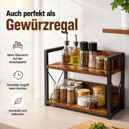 Küchenregal 2 Ebenen Holz Metall, Kaffee Organizer