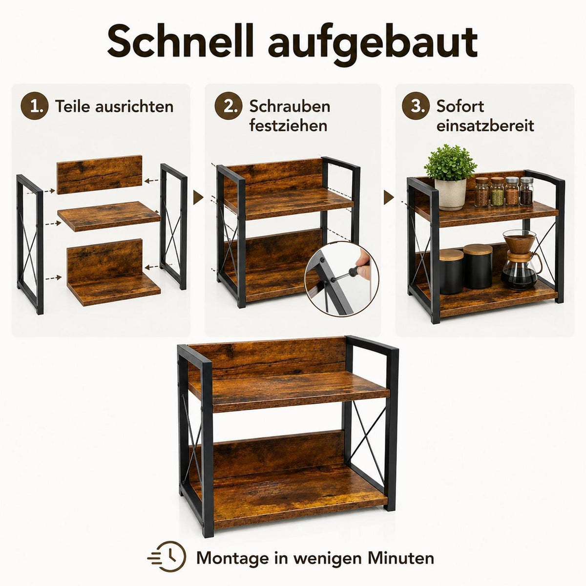Küchenregal 2 Ebenen Holz Metall, Kaffee Organizer