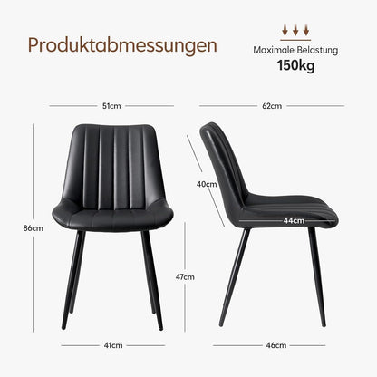 Esszimmerstühle Set 4er – Schwarz, Metall in Lederoptik