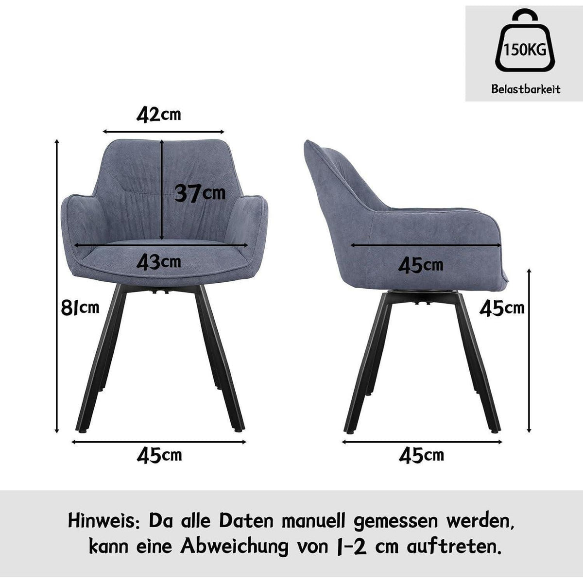 Drehbarer Esszimmerstuhl mit Armlehne | Grau | 6er Set