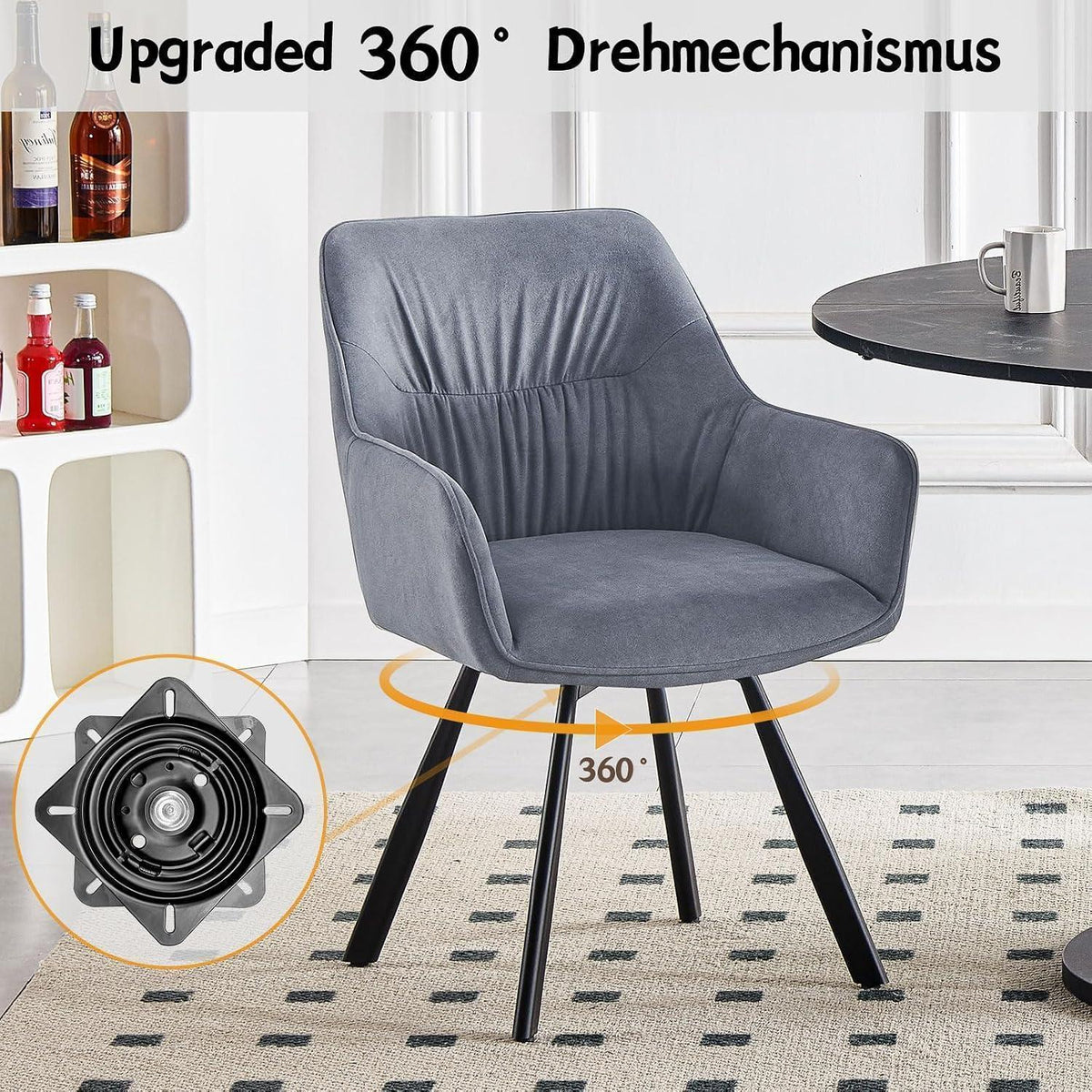 Drehbarer Esszimmerstuhl mit Armlehne | Grau | 6er Set
